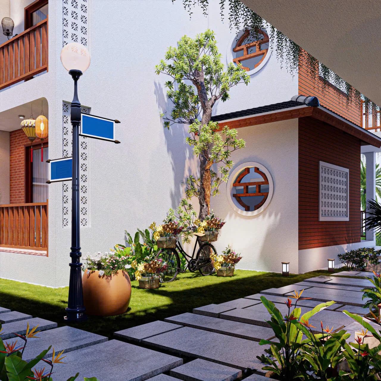 Phối cảnh Long Beach Resort — Sân vườn và biển chỉ dẫn