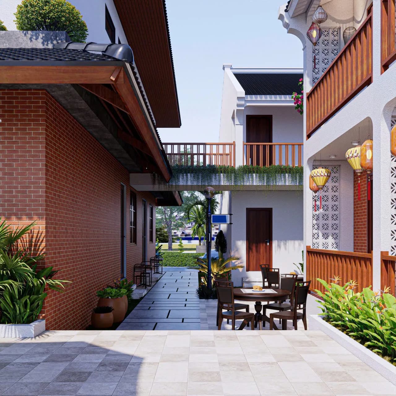 Phối cảnh Long Beach Resort — Sân trong giữa các block