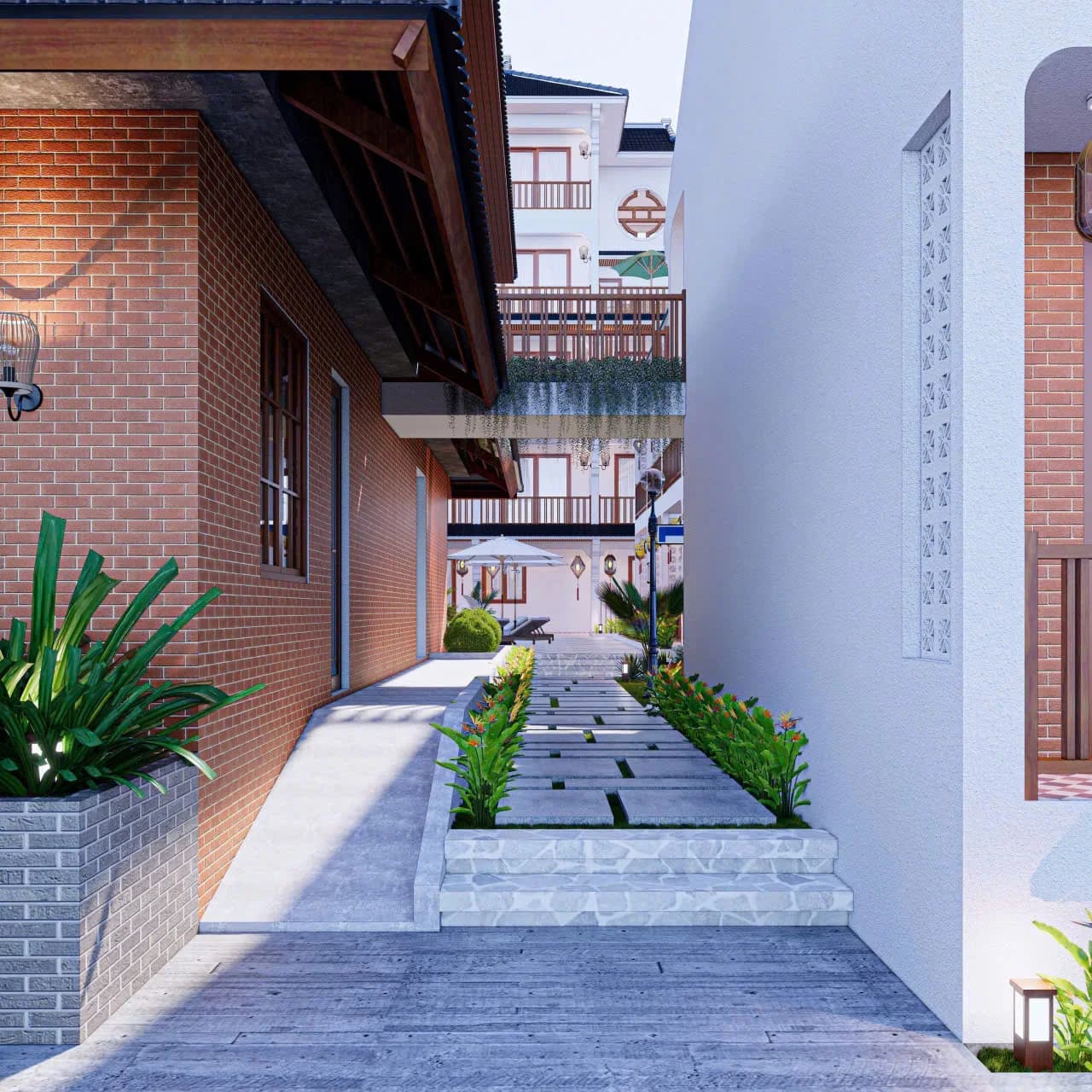 Phối cảnh Long Beach Resort — Hẻm xanh giữa hai block
