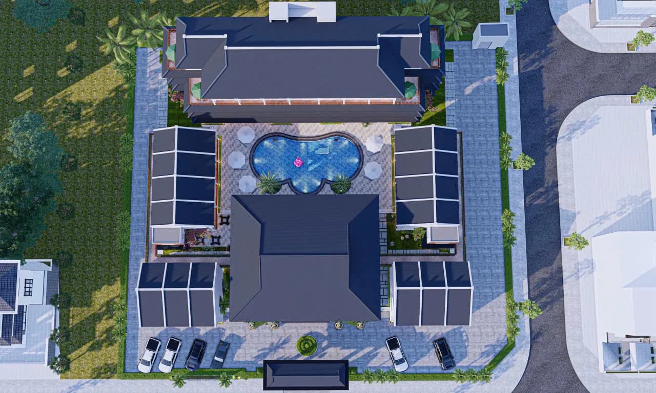 Phối cảnh Long Beach Resort — Toàn cảnh nhìn từ trên xuống